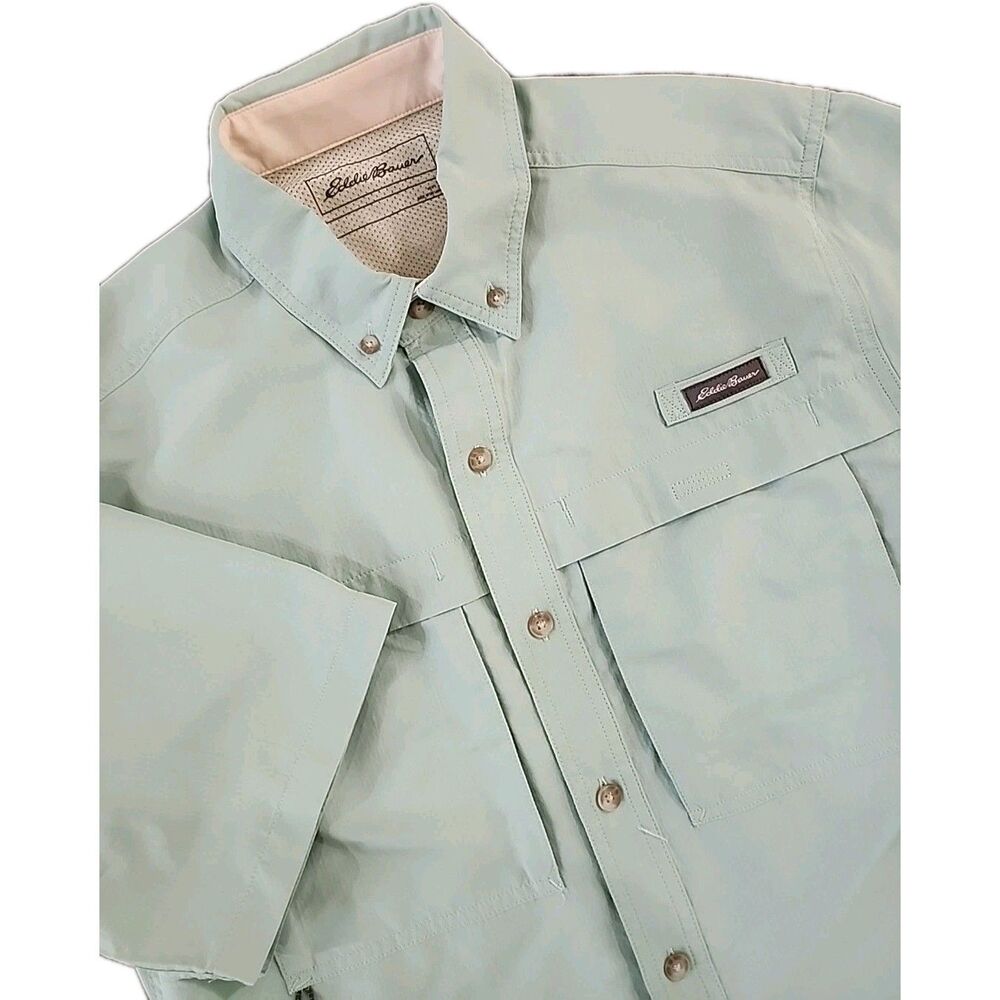 Eddie Bauer Shirt Men's Small Fishing Trail Short Sleeve Green Quick Dry Ripstop